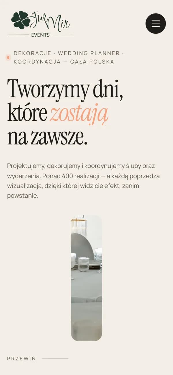 Strona Jur-Mir Events — widok na telefonie