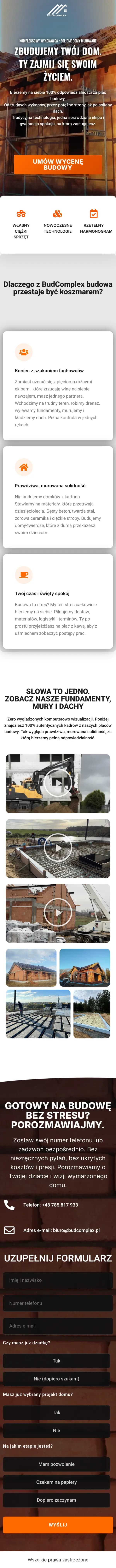 Cała strona BudComplex — widok na telefonie
