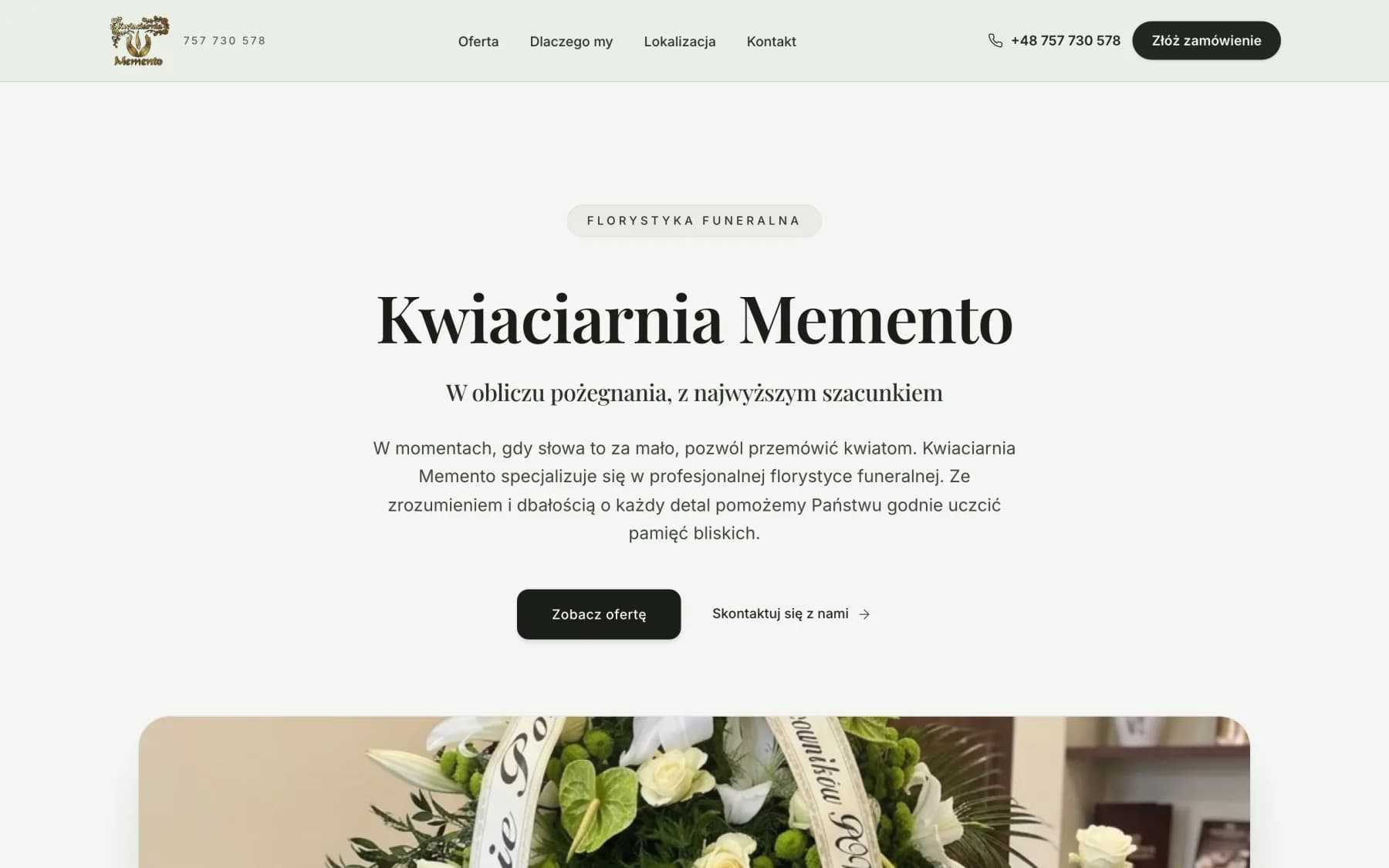 Strona Kwiaciarnia Memento — widok na komputerze
