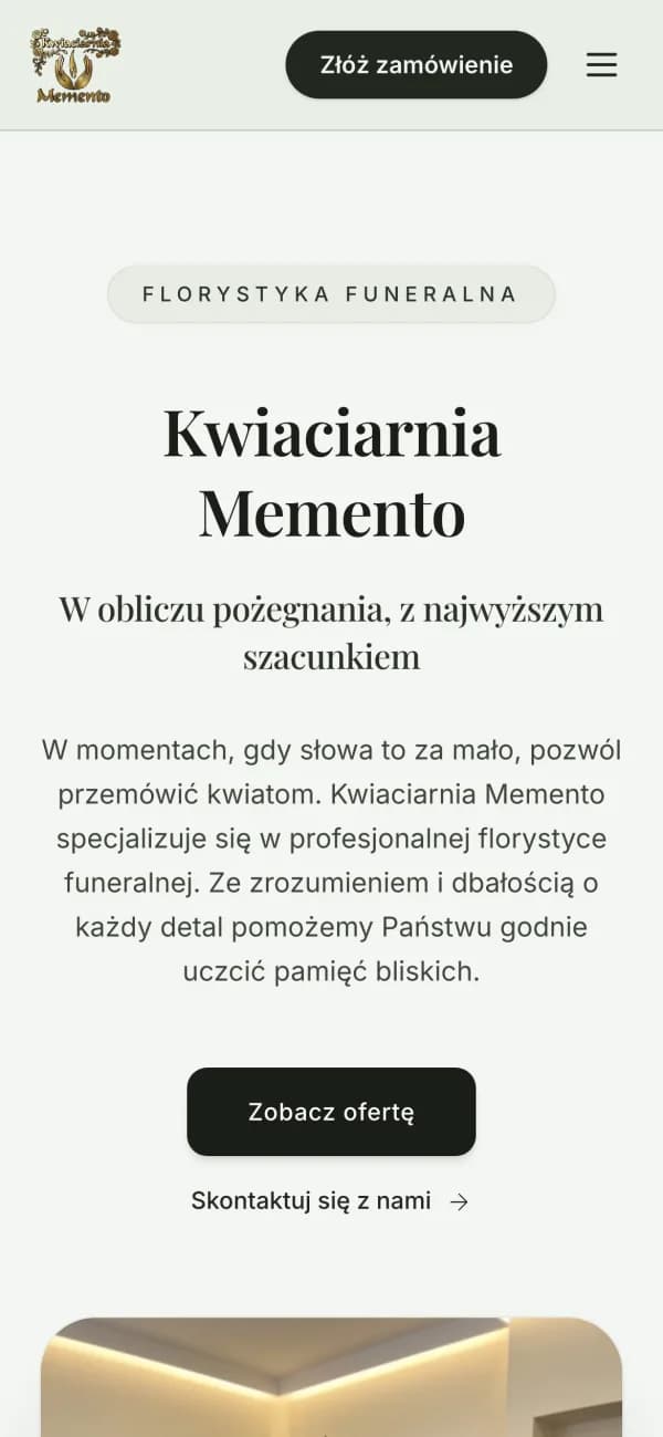 Strona Kwiaciarnia Memento — widok na telefonie