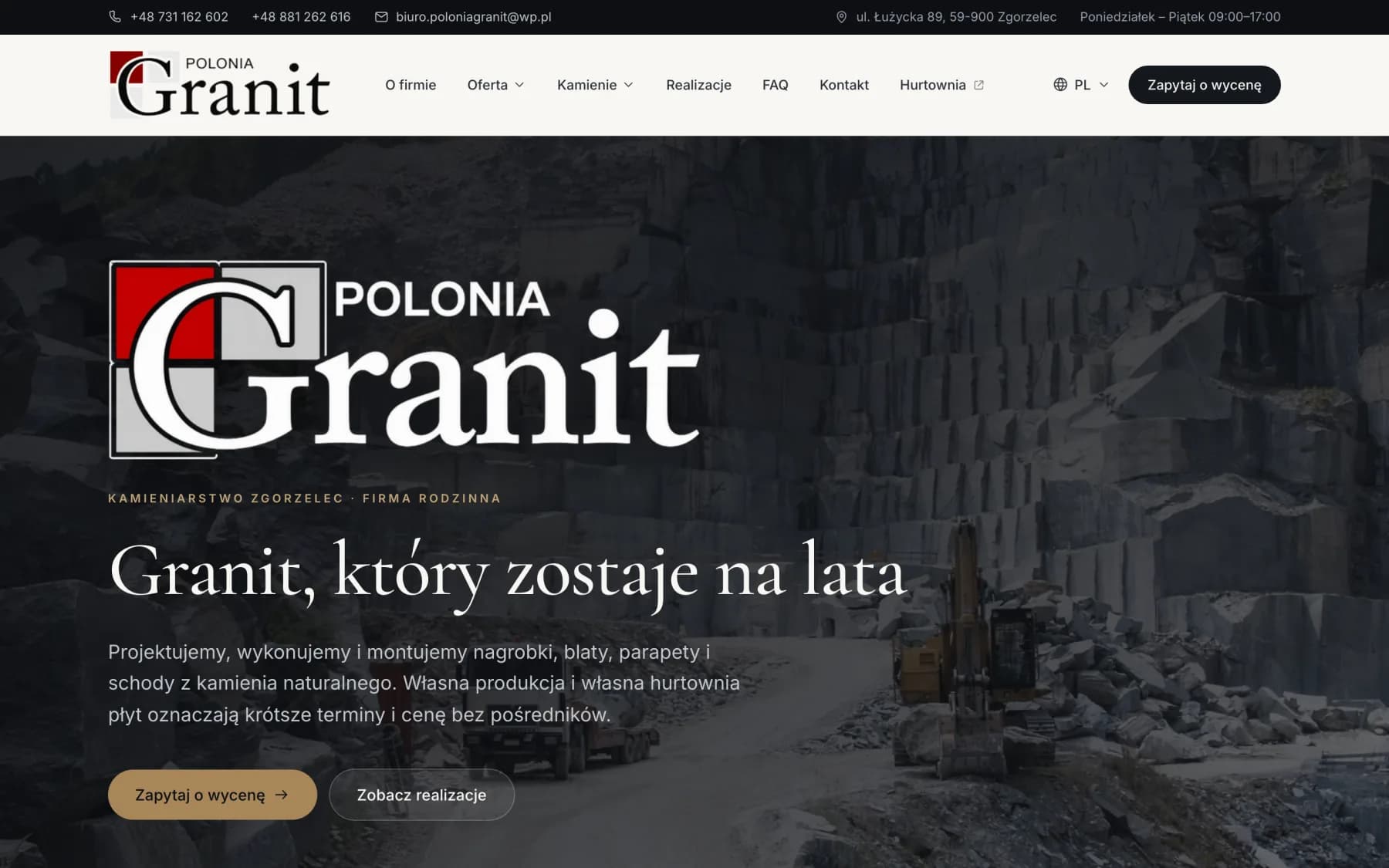 Strona Polonia Granit — widok na komputerze