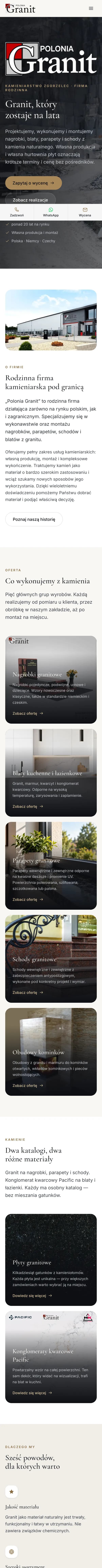 Cała strona Polonia Granit — widok na telefonie