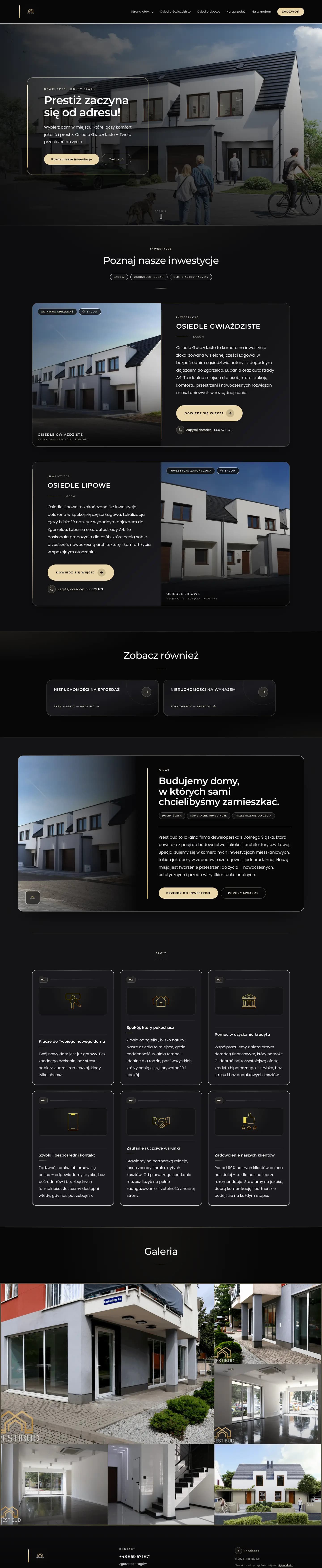 Cała strona PrestiBud — widok na komputerze