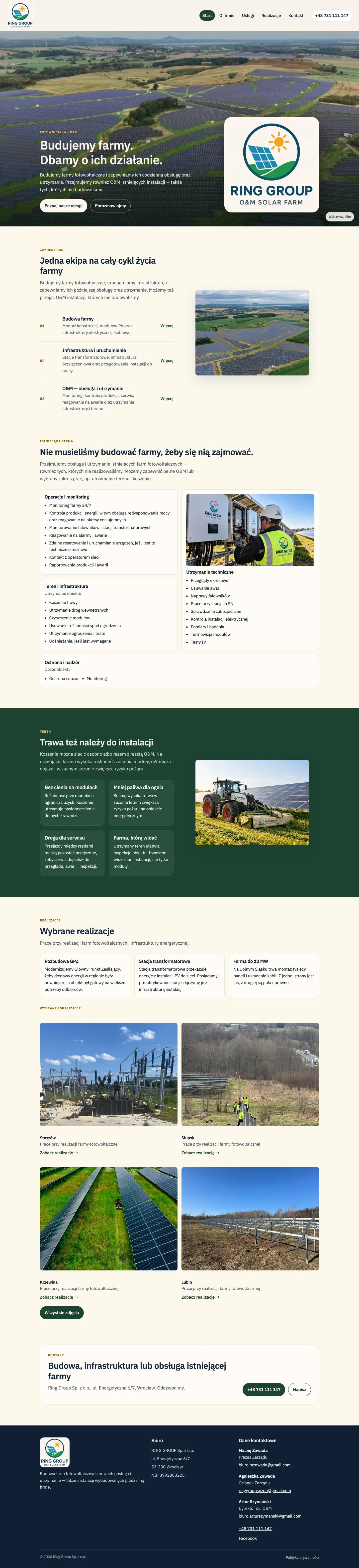 Cała strona Ring Group — widok na komputerze