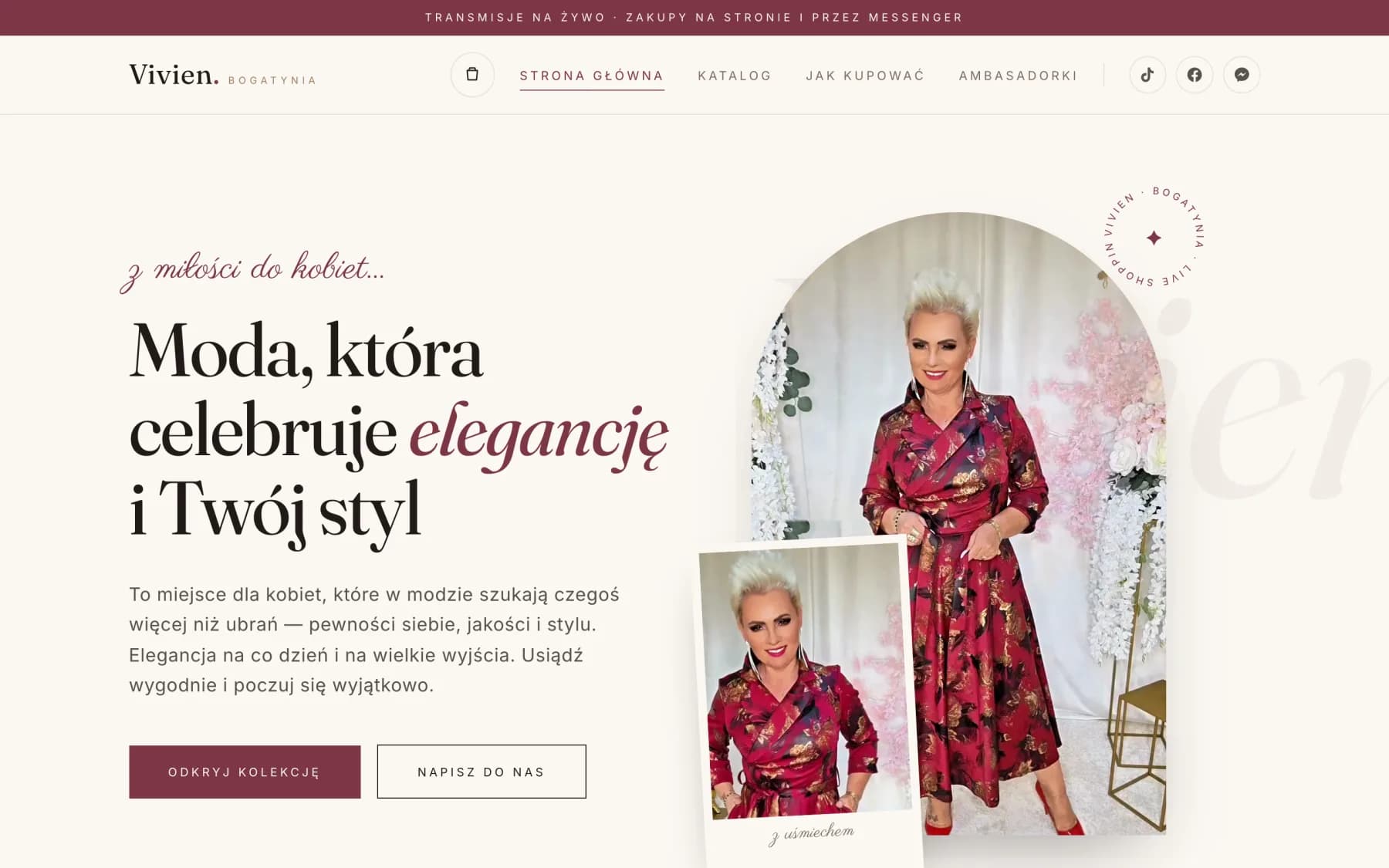 Strona Salon Vivien — widok na komputerze