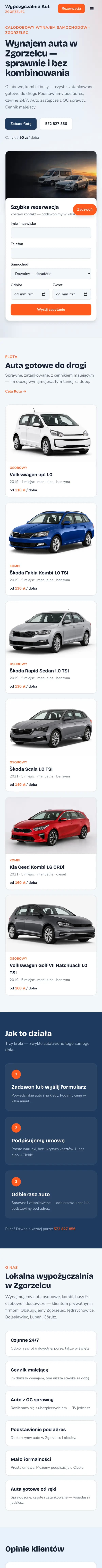 Cała strona Wypożyczalnia Aut Zgorzelec — widok na telefonie